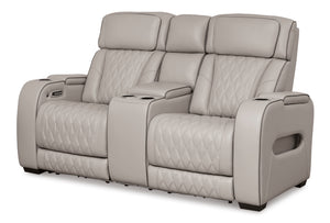 Boyington Dual Power Leather Reclining Loveseat with Console - Gray