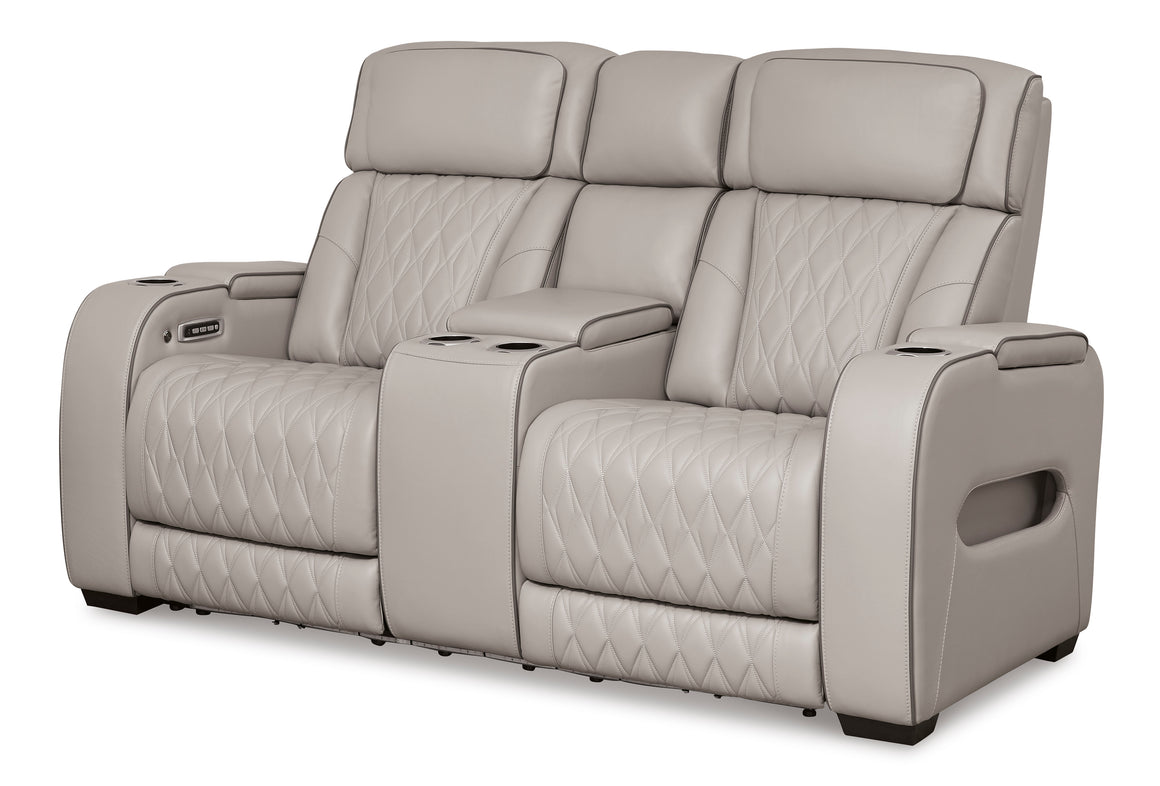 Boyington Dual Power Leather Reclining Loveseat with Console - Gray