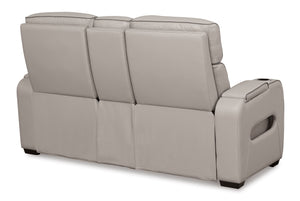 Boyington Dual Power Leather Reclining Loveseat with Console - Gray
