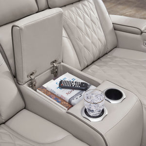 Boyington Dual Power Leather Reclining Loveseat with Console - Gray