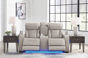 Boyington Dual Power Leather Reclining Loveseat with Console - Gray