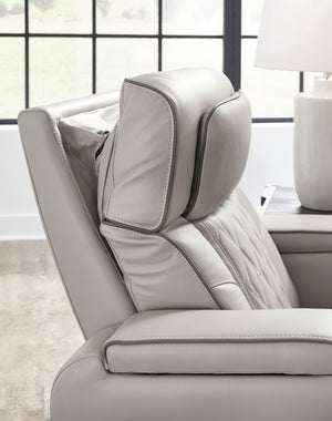 Boyington Dual Power Leather Reclining Loveseat with Console - Gray