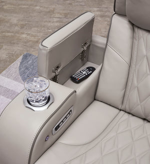 Boyington Dual Power Leather Reclining Loveseat with Console - Gray