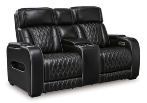 Boyington Dual Power Leather Reclining Loveseat with Console - Black