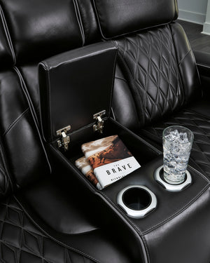 Boyington Dual Power Leather Reclining Loveseat with Console - Black