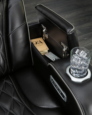 Boyington Dual Power Leather Reclining Loveseat with Console - Black