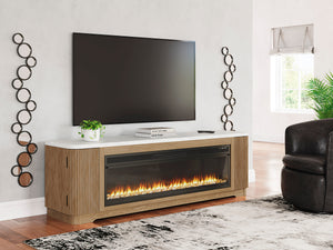 Camdill 80" TV Stand with Electric Fireplace - Light Brown