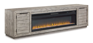 Naydell 92" TV Stand with Electric Fireplace - Gray