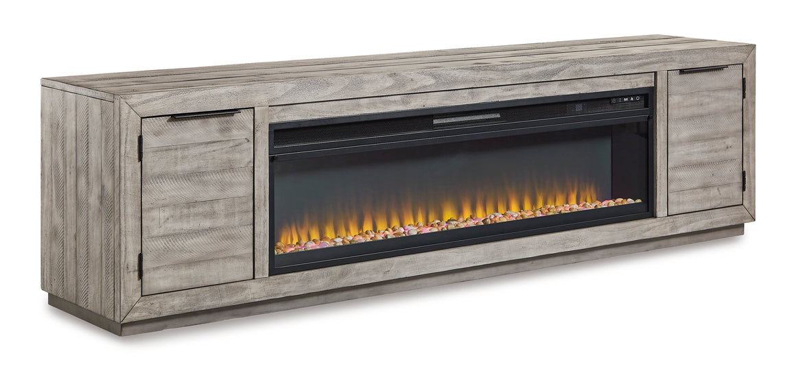 Naydell 92" TV Stand with Electric Fireplace - Gray