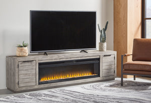 Naydell 92" TV Stand with Electric Fireplace - Gray