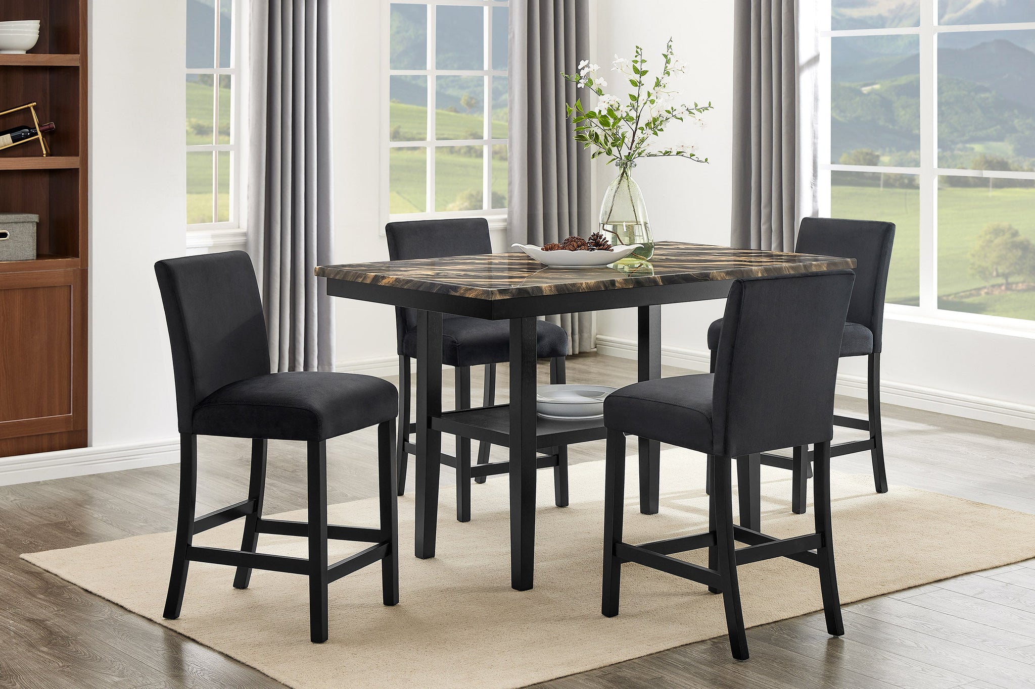 Marbel 5-Piece Faux Marble Counter Height Set - Gold Black by Crown Mark