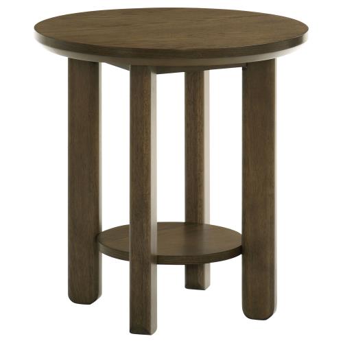 Ottowa 22-Inch Round Wood Side End Table with Shelf Brown