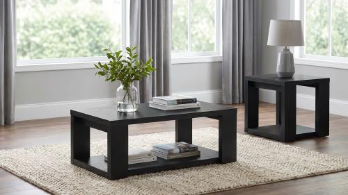 Pavone 2-Piece Transitional Coffee and End Table Set with Shelves Black
