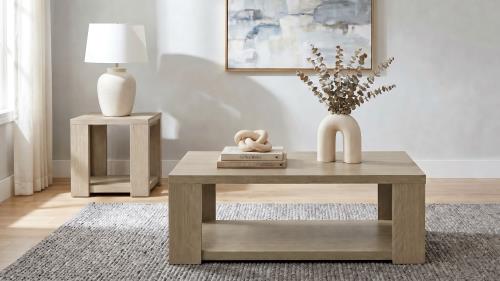 Pavone 2-Piece Transitional Coffee and End Table Set with Shelves Latte