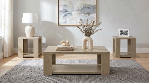 Pavone 3-Piece Transitional Coffee and End Table Set with Shelves Latte