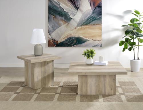 Devar 2-piece Square Coffee End Table Set Distressed Pine
