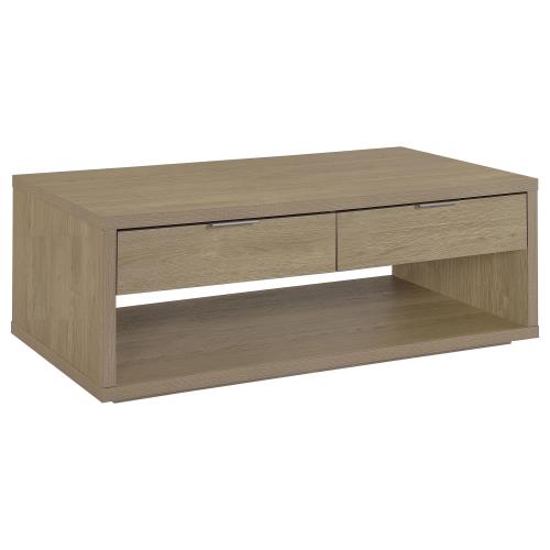 Ingram 2-Drawer Rectangular Coffee Table with Open Shelf Latte
