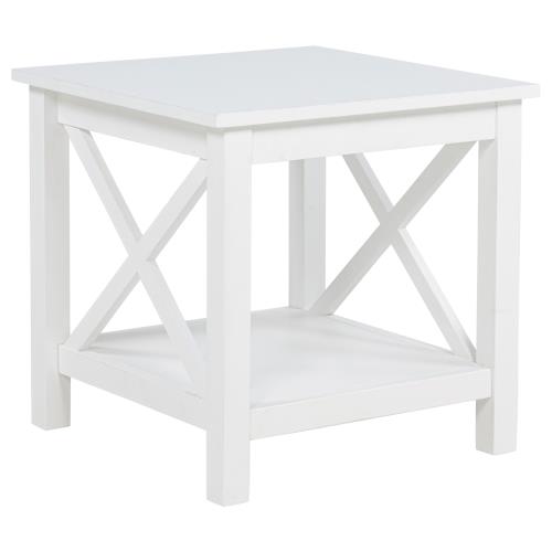 Skyview Square Pine Wood Side End Table with Shelf White