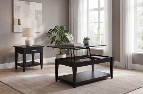 Lindenton 2-piece Wood Lift-Top Coffee and End Table Set Black