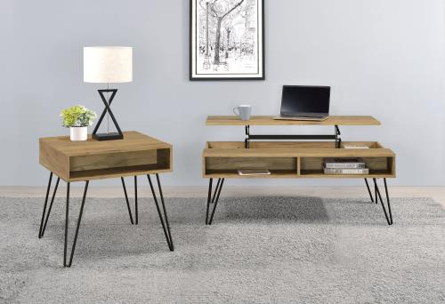 Fanning 2-piece Lift Top Coffee and End Table Set Golden Oak