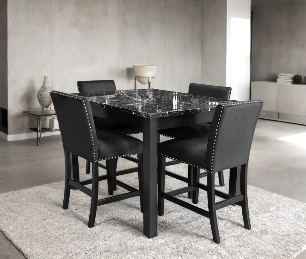 Dior Onyx Black - Pub Table + 4 Chair Set