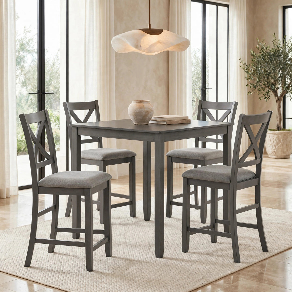 Tahoe - Grey - Pub Table + 4 Chairs
