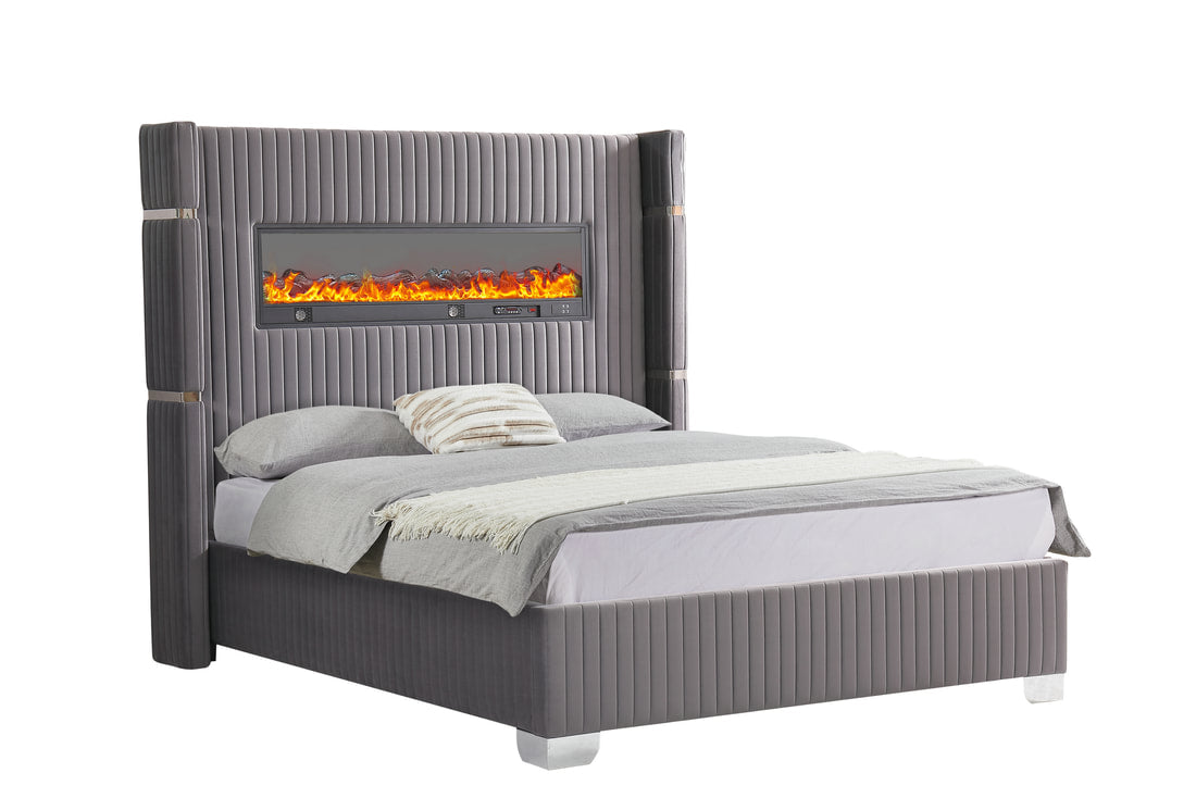 Romance Platform Queen Bed - Gray Velvet