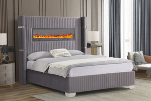 Romance Platform Queen Bed - Gray Velvet