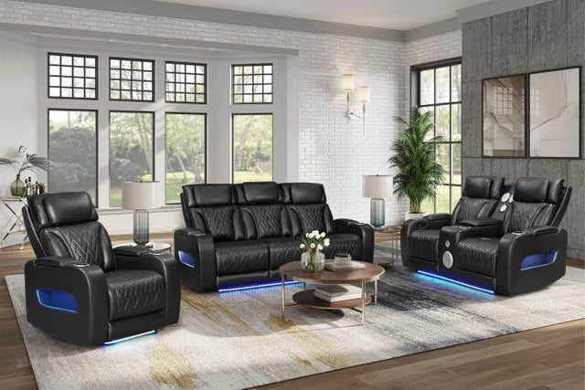 Dubai Black 3-Piece Power Reclining Living Room Set