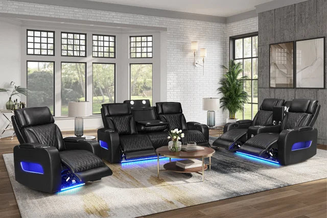 Dubai Black 3-Piece Power Reclining Living Room Set