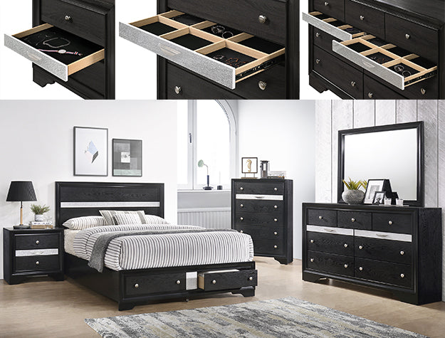 Regata Black/Silver 5-Piece Bedroom Set by Crown Mark