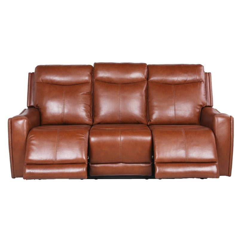 Natalia Leather Dual Power Reclining Sofa - Caramel