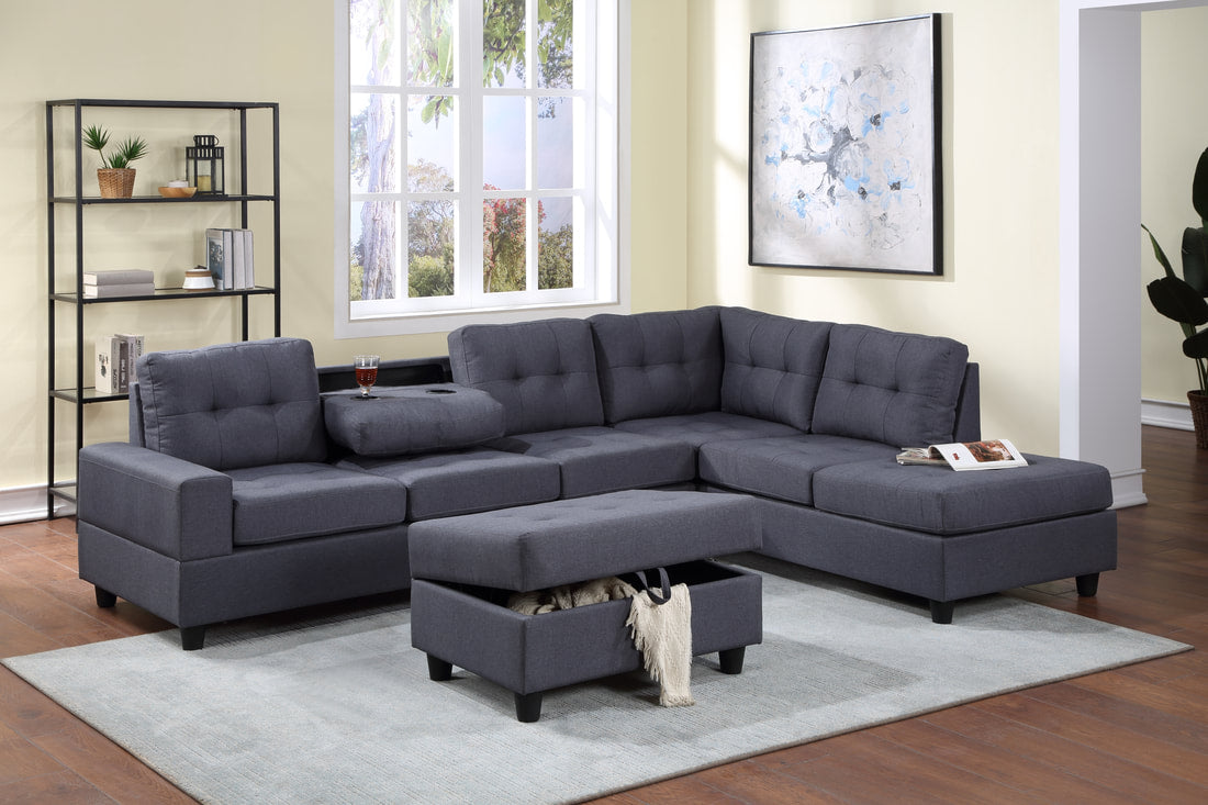 Heights Sectional & Storage Ottoman - Gray Linen