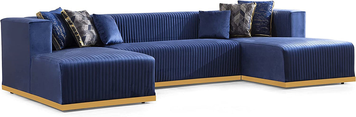 Juliana Velvet Double Chaise Sectional - Navy
