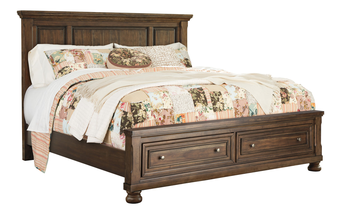 Flynnter King Panel Bed with 2 Storage Drawers - Medium Brown