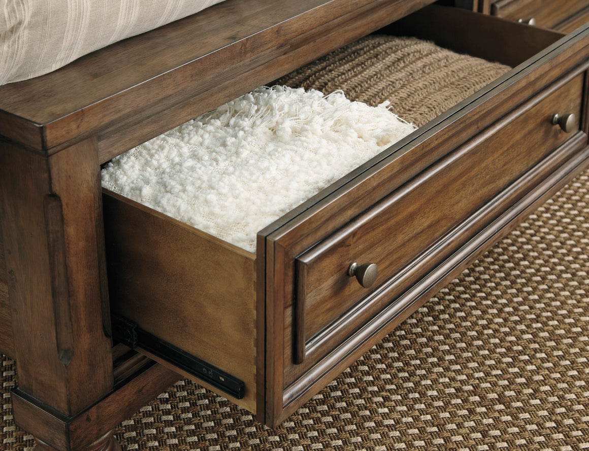 Flynnter Queen Sleigh Bed with 2 Storage Drawers - Medium Brown