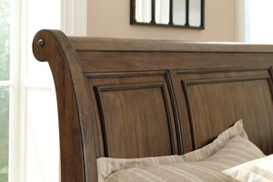 Flynnter Queen Sleigh Bed with 2 Storage Drawers - Medium Brown
