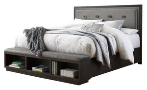 Hyndell King Upholstered Panel Bed with Storage - Dark Brown