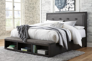 Hyndell King Upholstered Panel Bed with Storage - Dark Brown