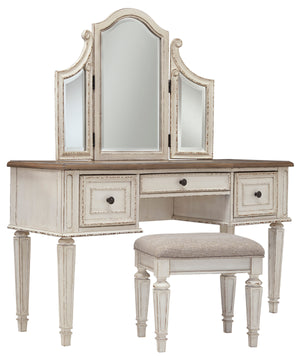 Realyn Vanity and Mirror with Stool - Antique White