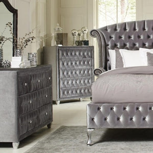 Deanna Grey Velvet Upholstered Platform Bedroom Set