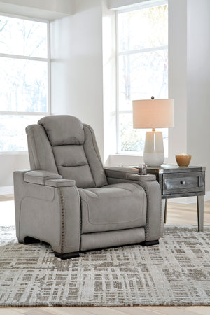 The Man-Den Power Reclining Sofa, Loveseat & Chair - Gray Leather