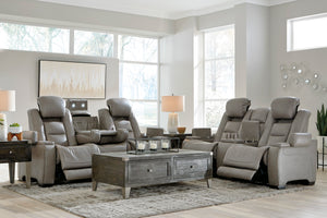 The Man-Den Power Reclining Sofa, Loveseat & Chair - Gray Leather