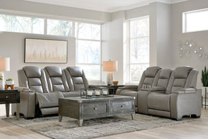 The Man-Den Power Reclining Sofa, Loveseat & Chair - Gray Leather