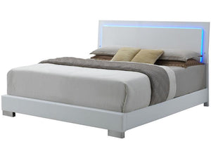 white modern bed with blue led light