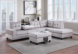 Heights Sectional & Storage Ottoman - Silver Velvet